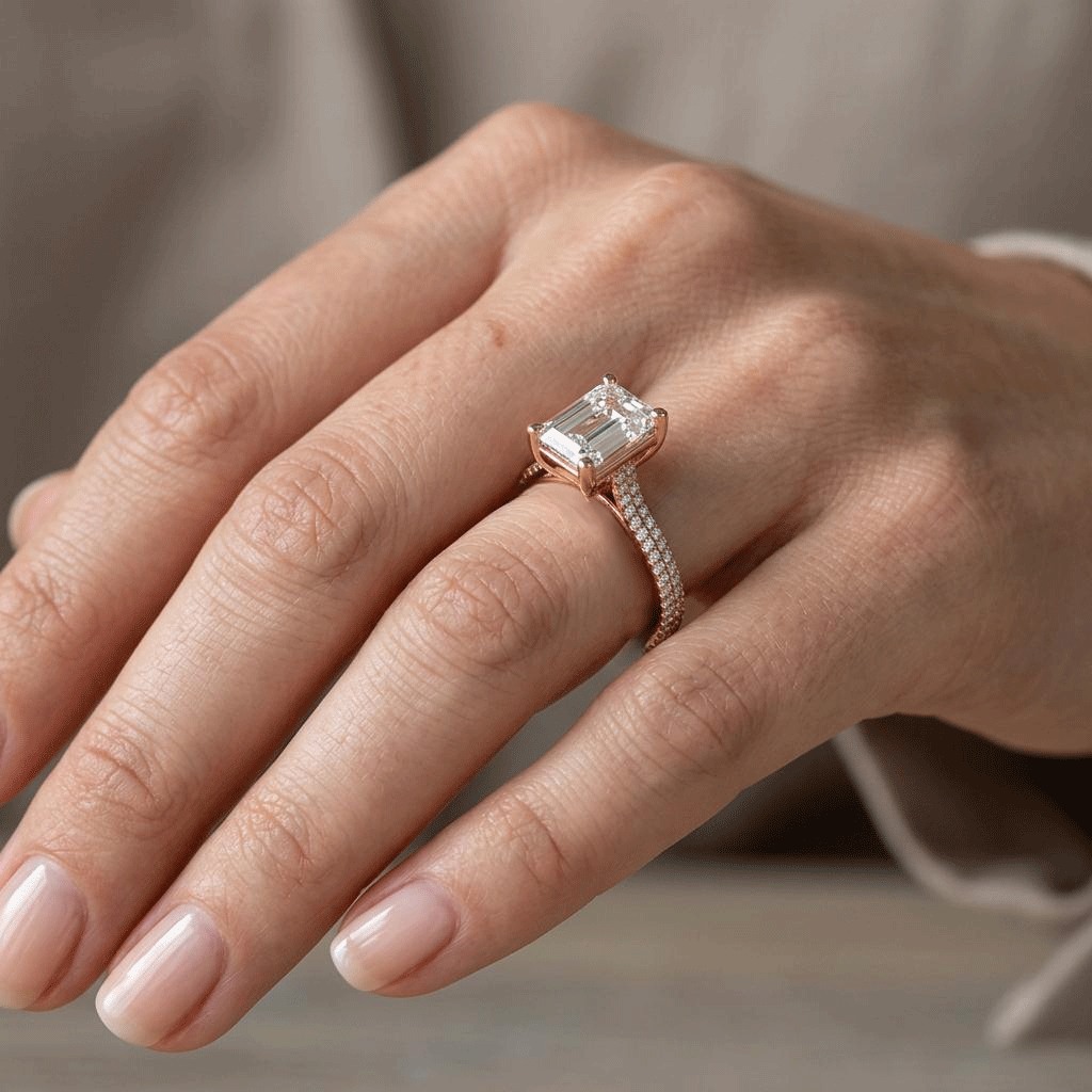 3.5ct Emerald Cut Diamond Cathedral Engagement Ring