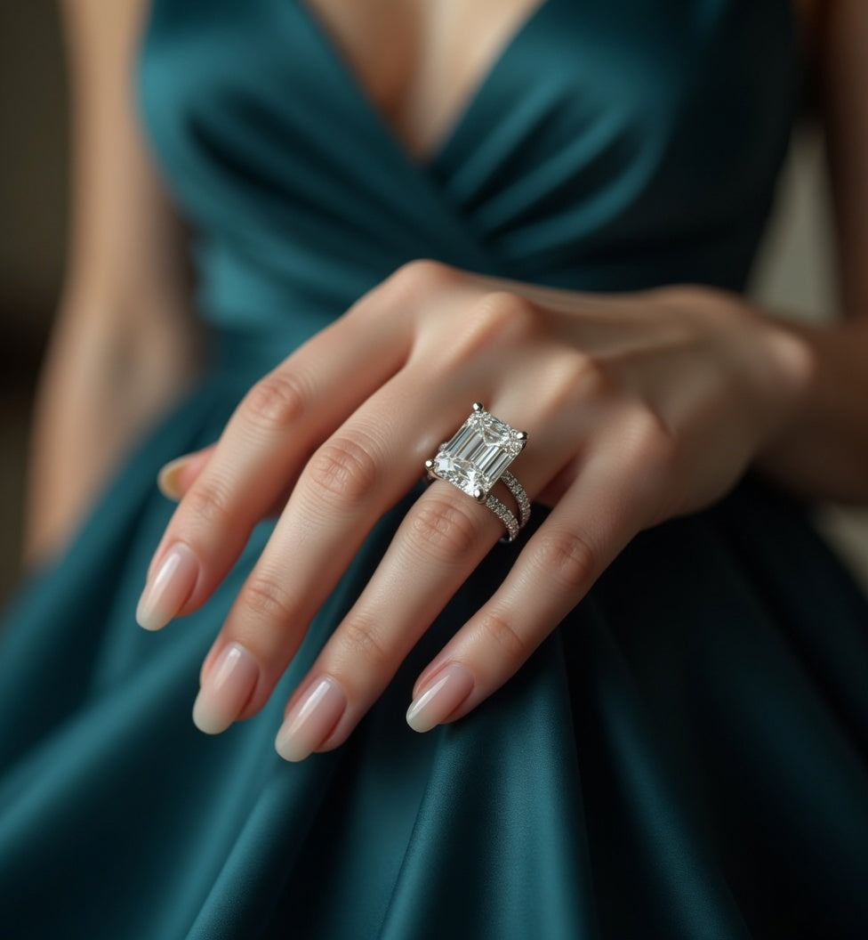 3.5ct Emerald Cut Split Shank Micro Pavé All The Way Diamond Engagement Ring