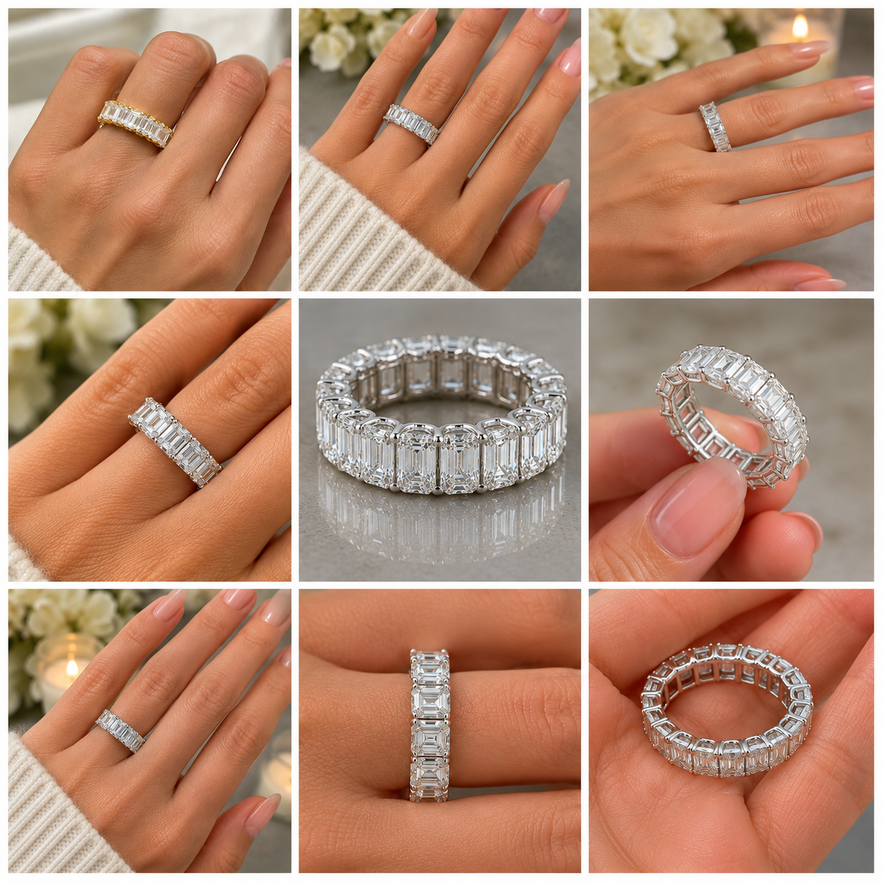 Emerald Cut Full Eternity Diamond Band