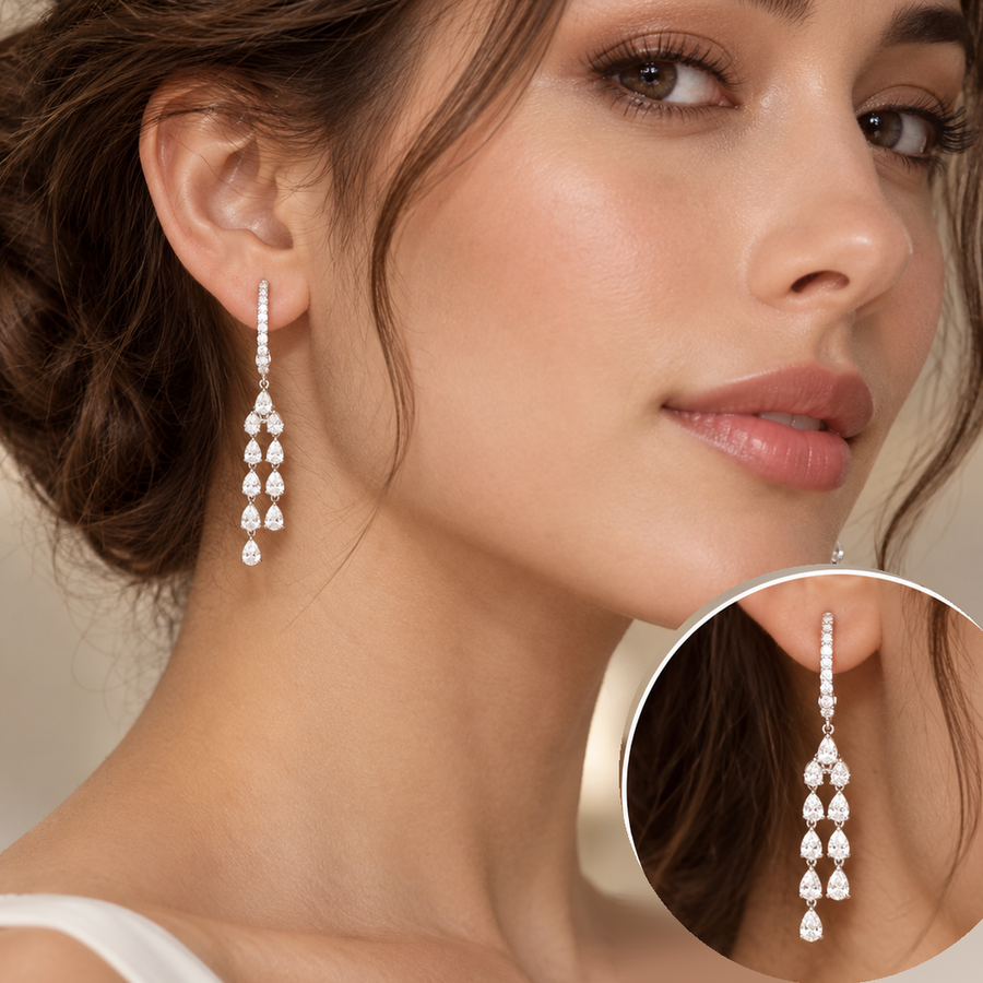 Pear Diamond Cascade Dangle Earring
