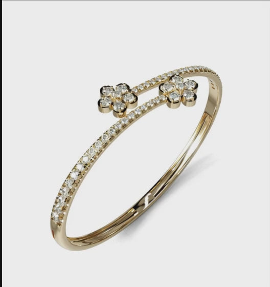 Double Flower Diamond Cuff Bangle