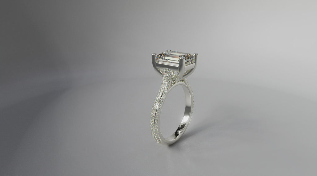 3.5ct Emerald Cut Diamond Cathedral Engagement Ring