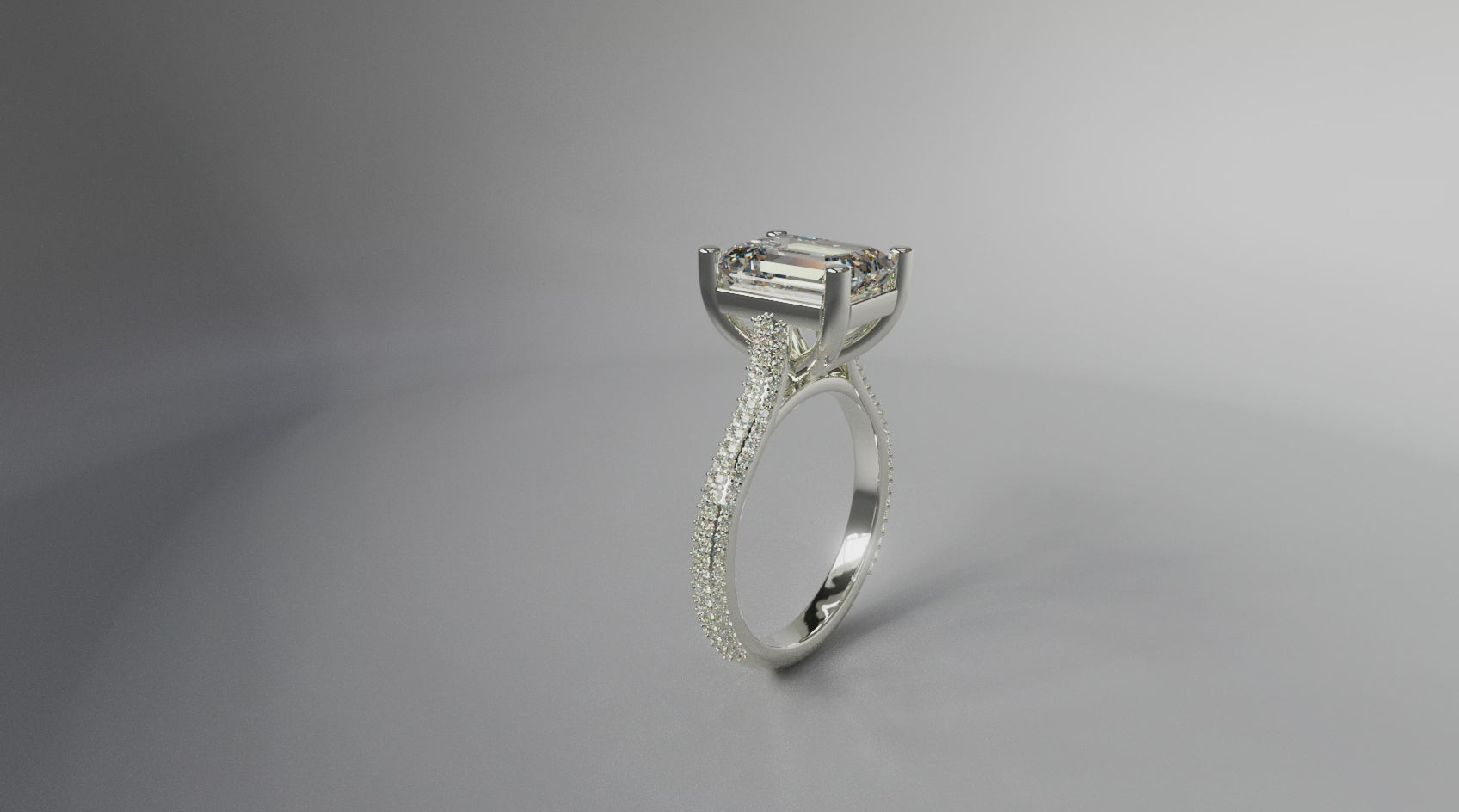 3.5ct Emerald Cut Diamond Cathedral Engagement Ring