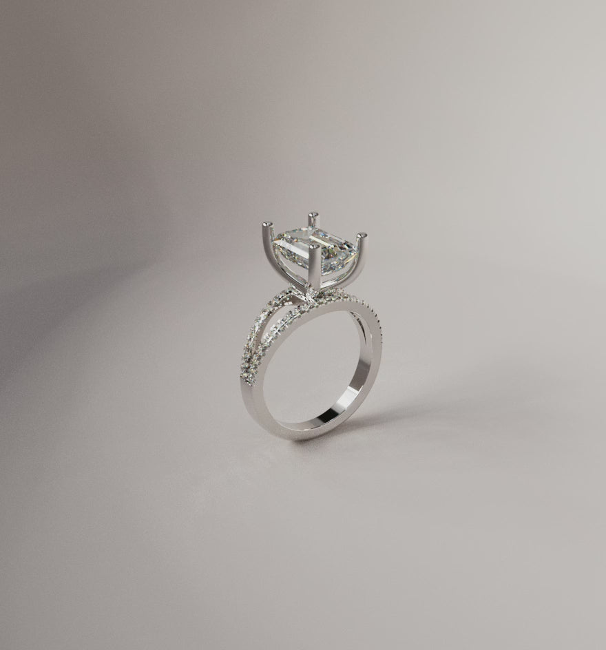 3.5ct Emerald Cut Split Shank Micro Pavé Diamond Engagement Ring
