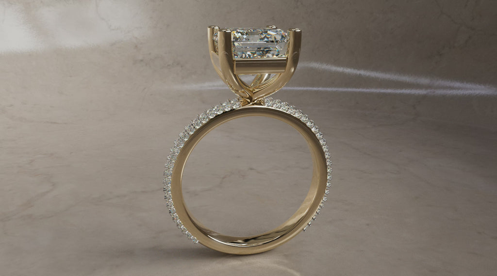 3.5ct Emerald Cut Double Row Pavé Diamond Engagement Ring