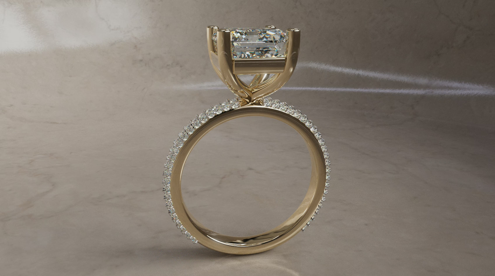3.5ct Emerald Cut Double Row Pavé Diamond Engagement Ring