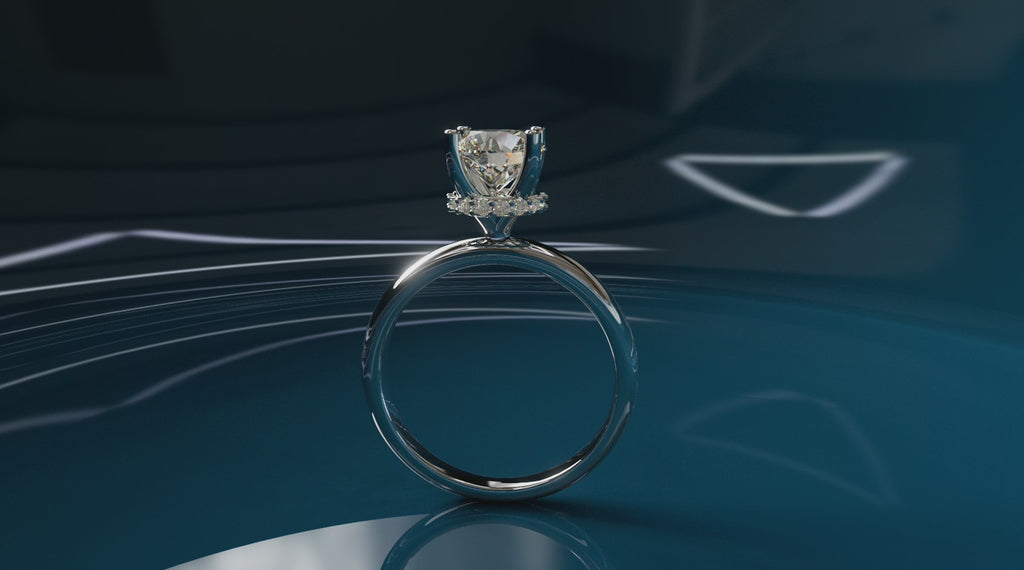 Crown Hidden Halo Diamond Engagement Ring