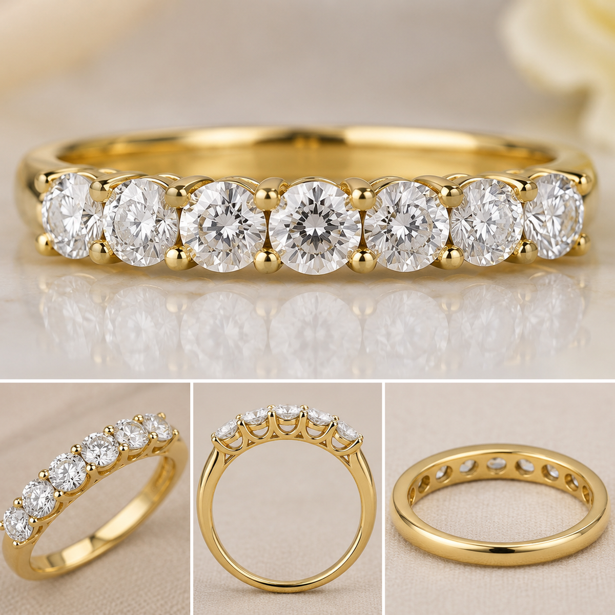 Seven Stone U-Prong Round Brilliant Diamond Wedding Band