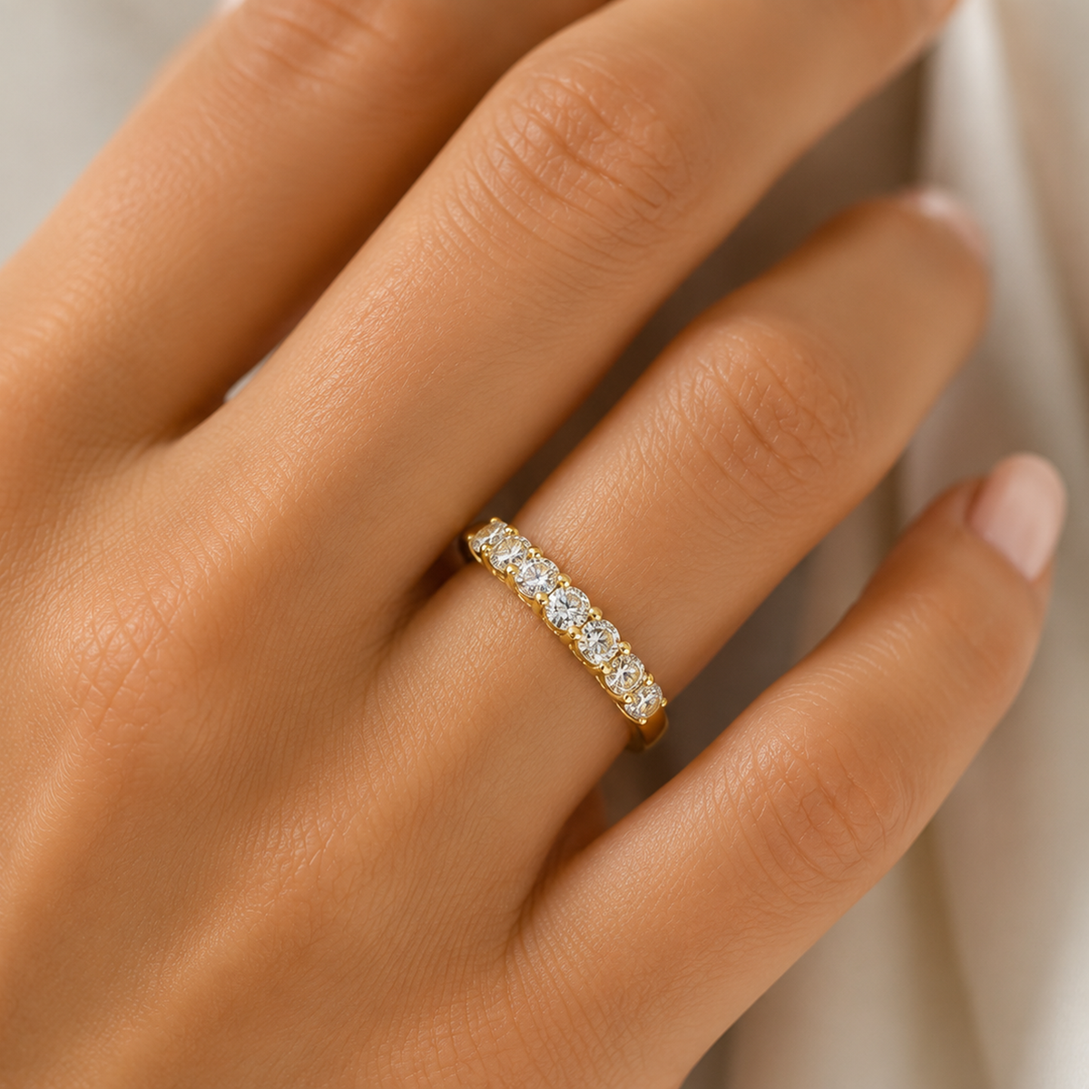 Seven Stone U-Prong Round Brilliant Diamond Wedding Band
