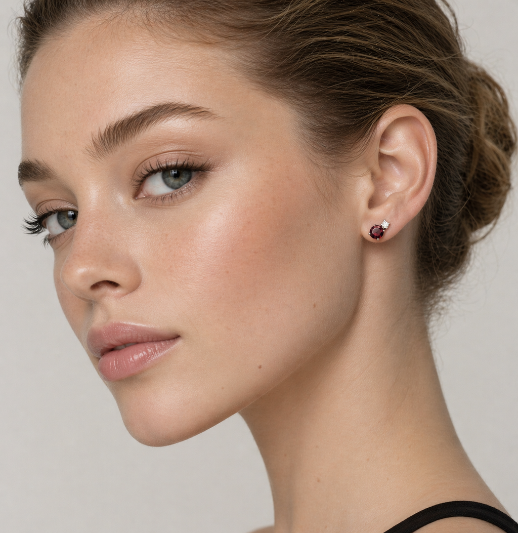 Ruby & Diamond Stud Earring