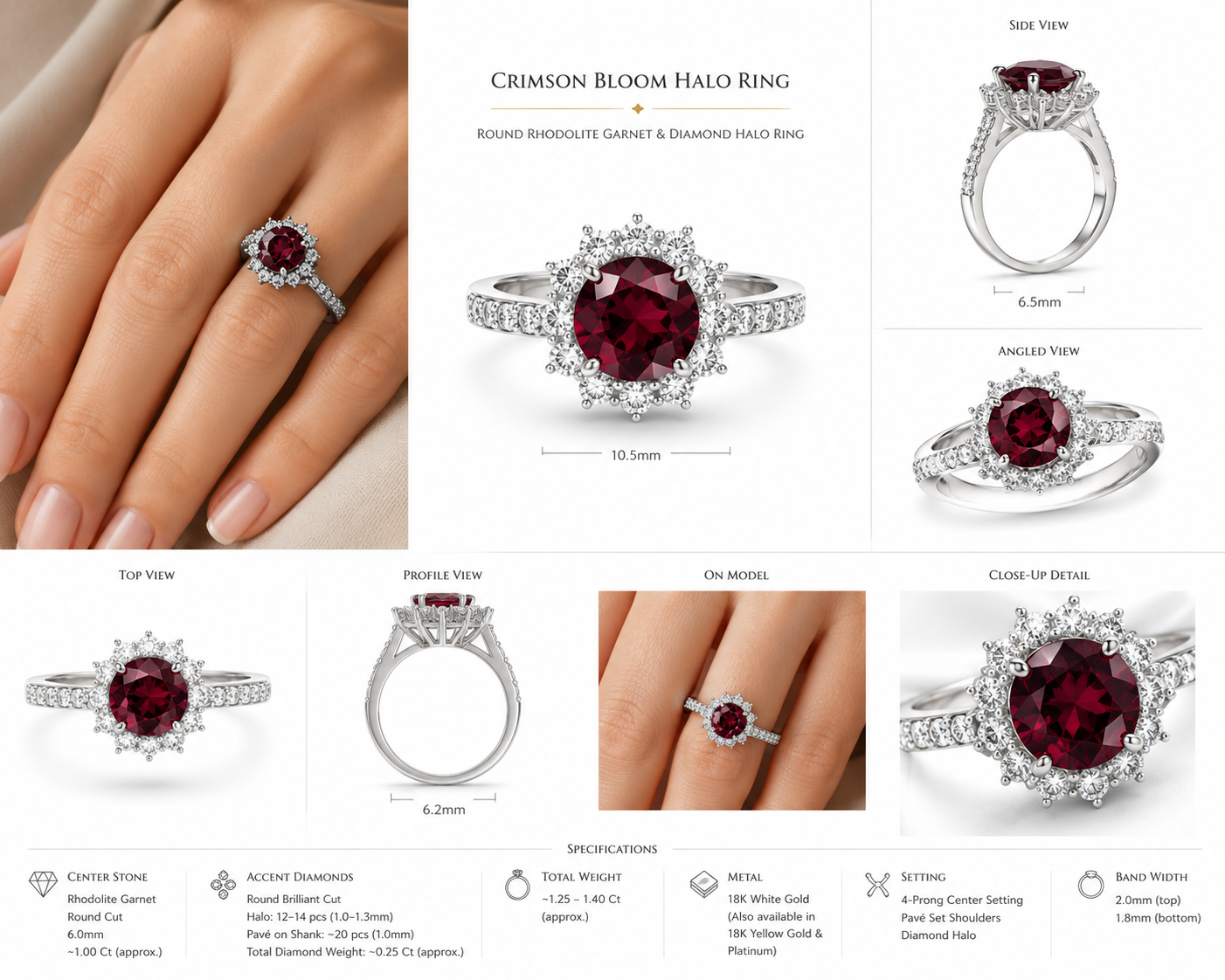 Created Red Ruby Halo Ring