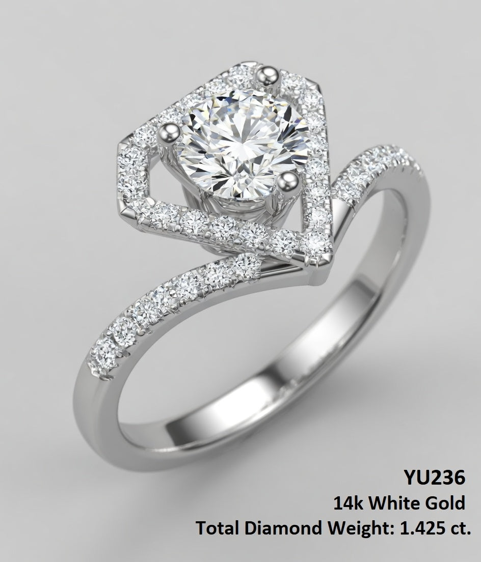 Geometric Triangle Shape Halo Diamond Engagement Ring