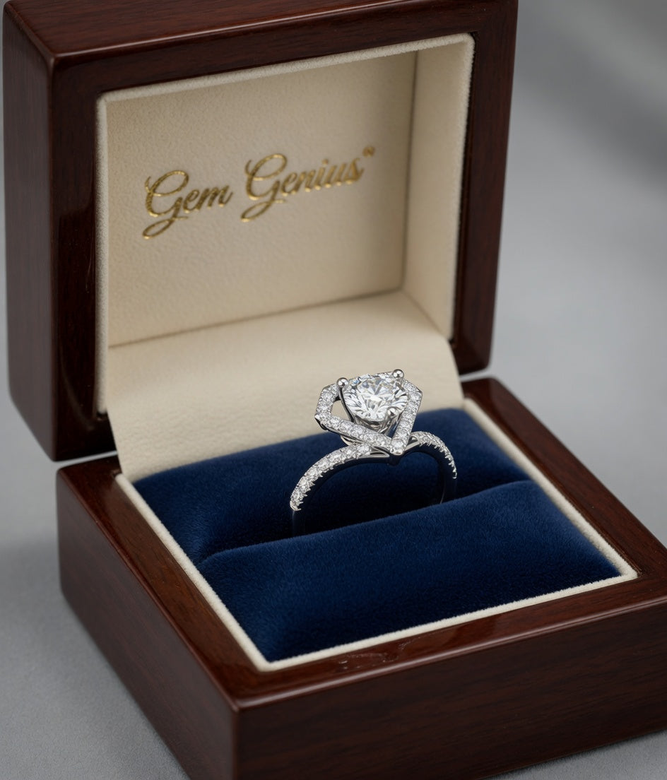 Geometric Triangle Shape Halo Diamond Engagement Ring