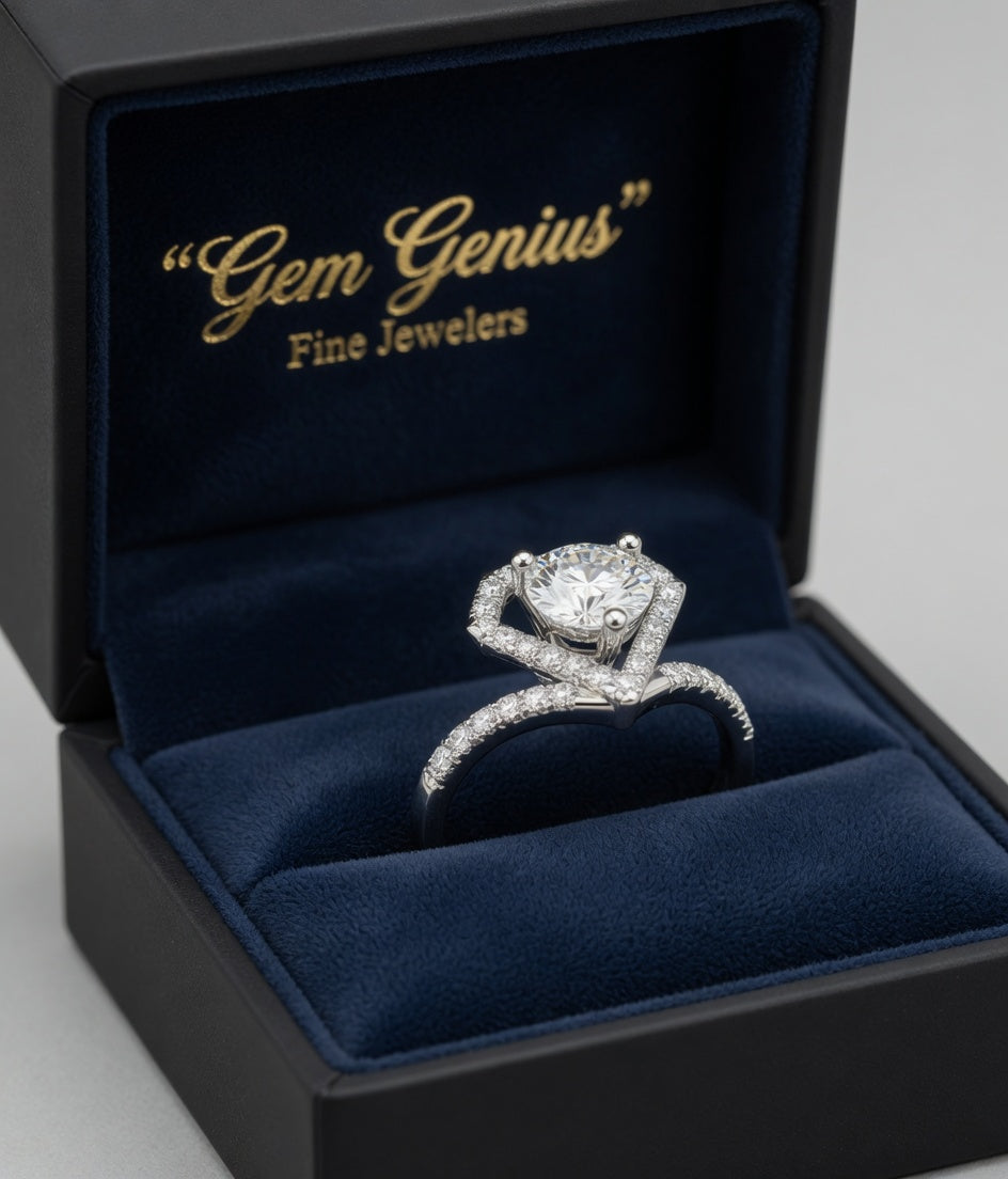 Geometric Triangle Shape Halo Diamond Engagement Ring