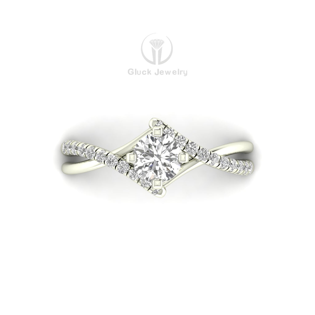 Criss Cross Micro Pavé Diamond Engagement Ring