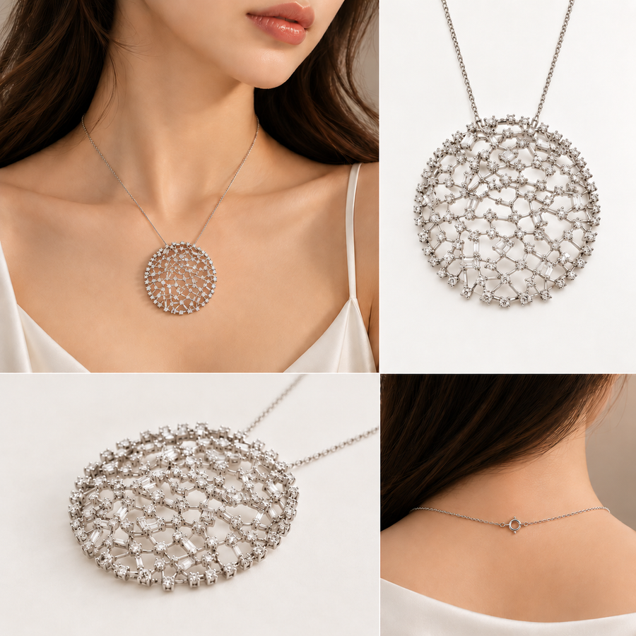 Oval Open-Work Diamond Pendant
