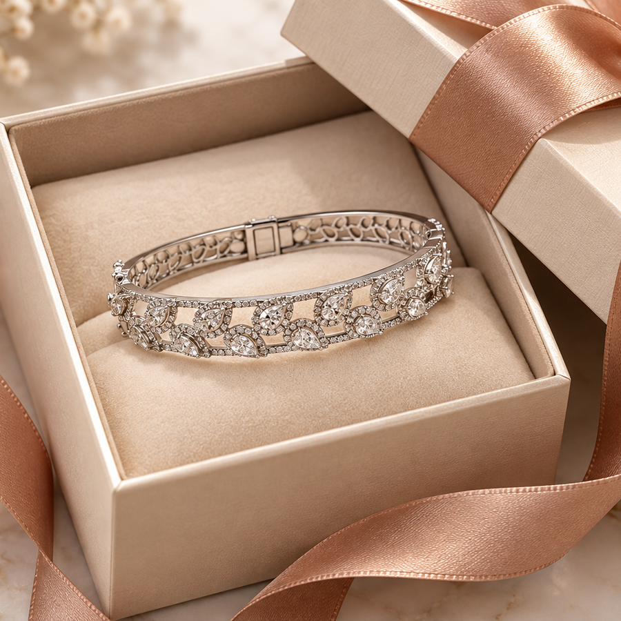 Pear Diamond Halo Double Row Bangle