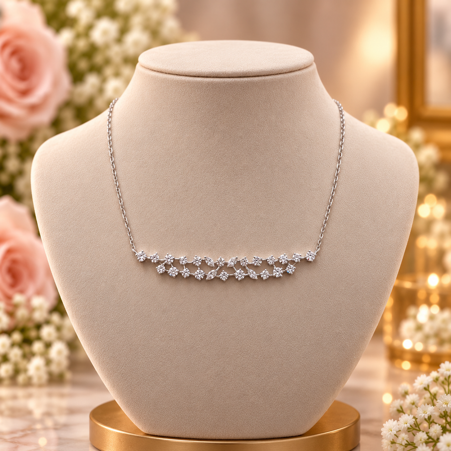 Double Row Diamond Bar Necklace