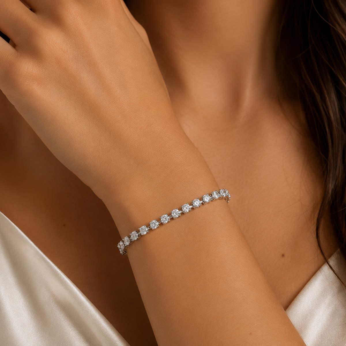 Four-Prong Diamond Bar Link Tennis Bracelet