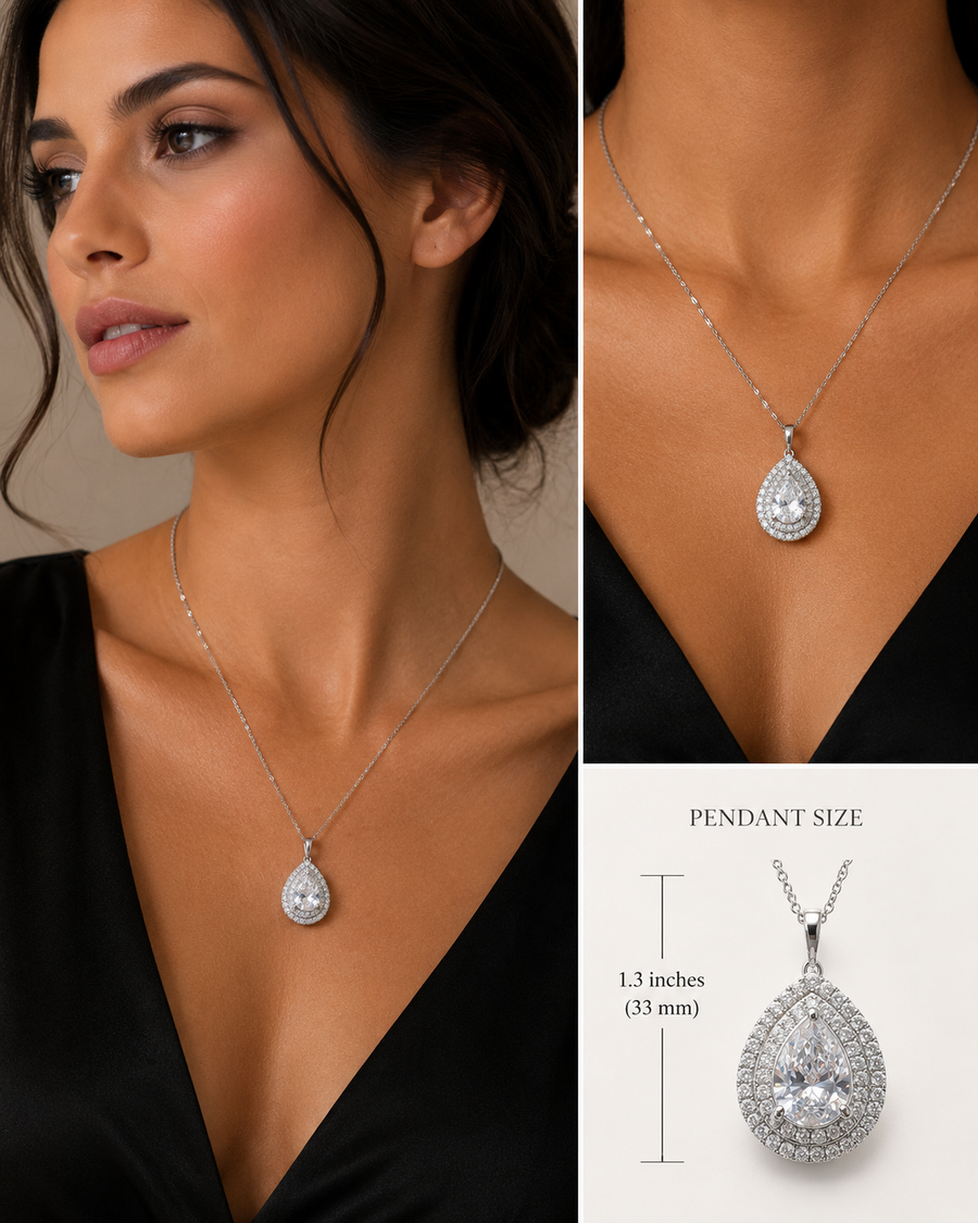 Double Halo Pear Shape Pendant
