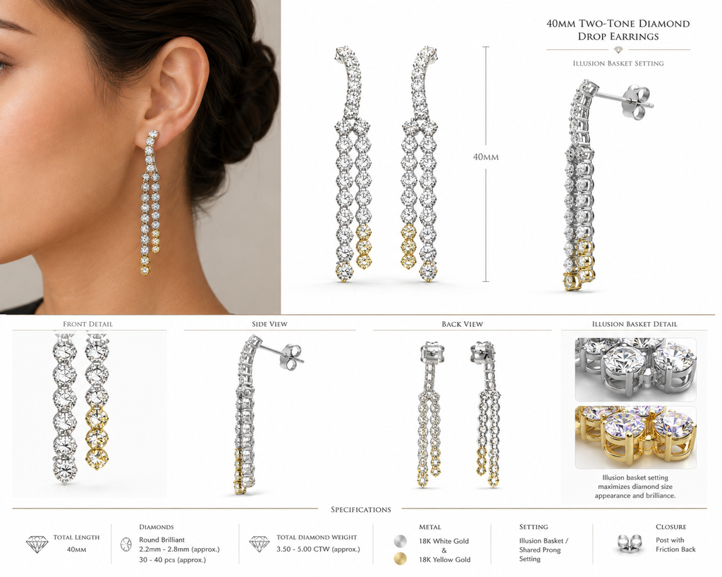 Double Row Diamond Dangle Earring