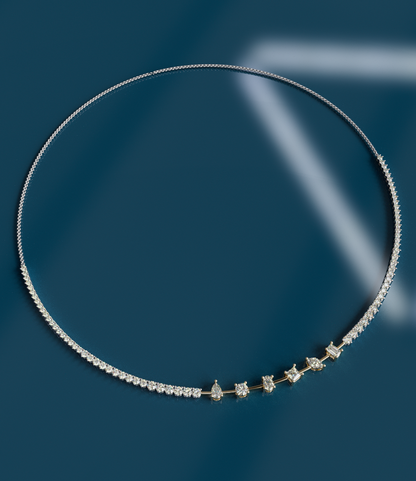 Fancy Link Two Tone Tennis Necklace