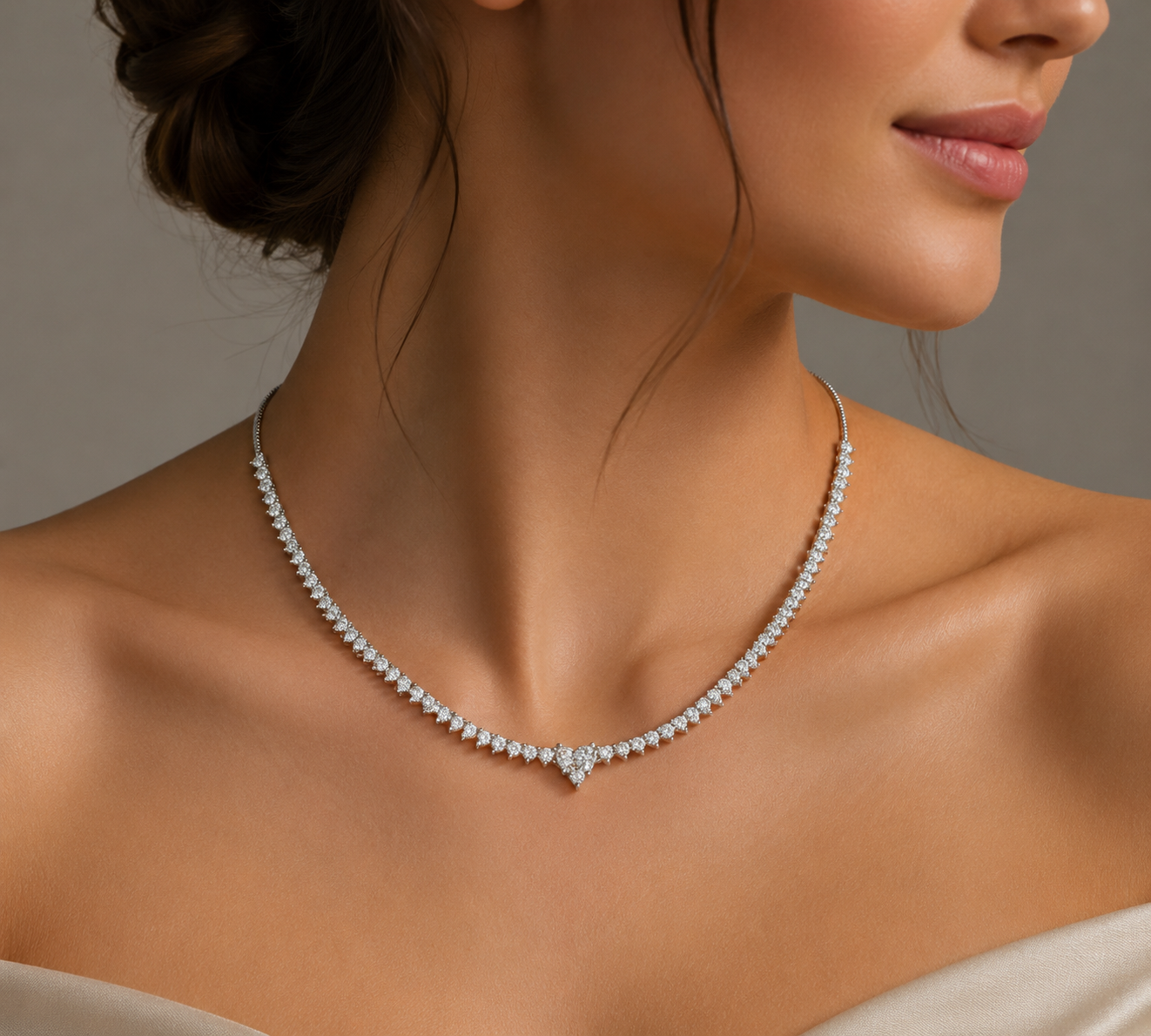 1.5ct Heart Center Tennis Necklace