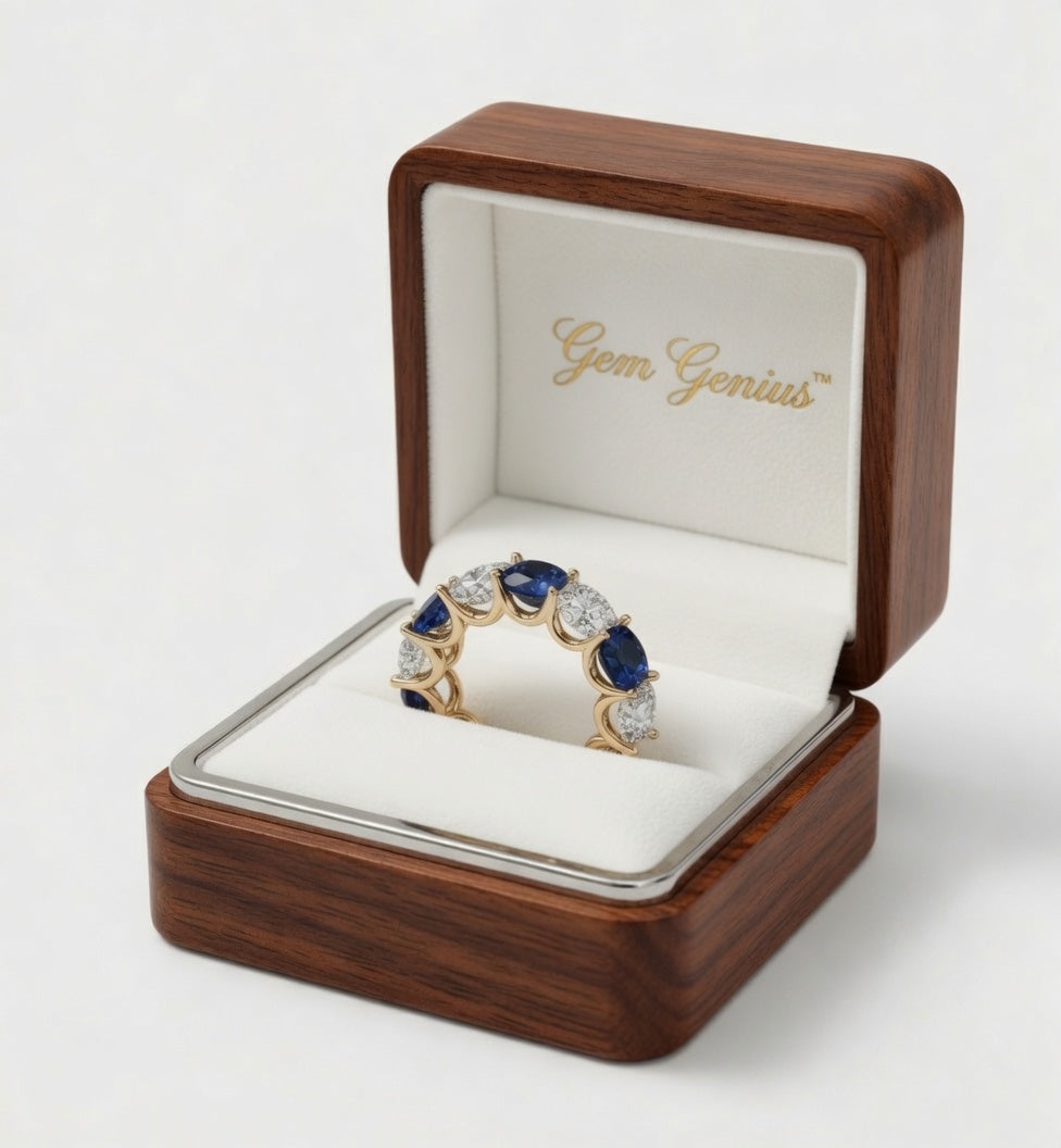 Cushion Cut Diamond & Blue Sapphire Eternity Band