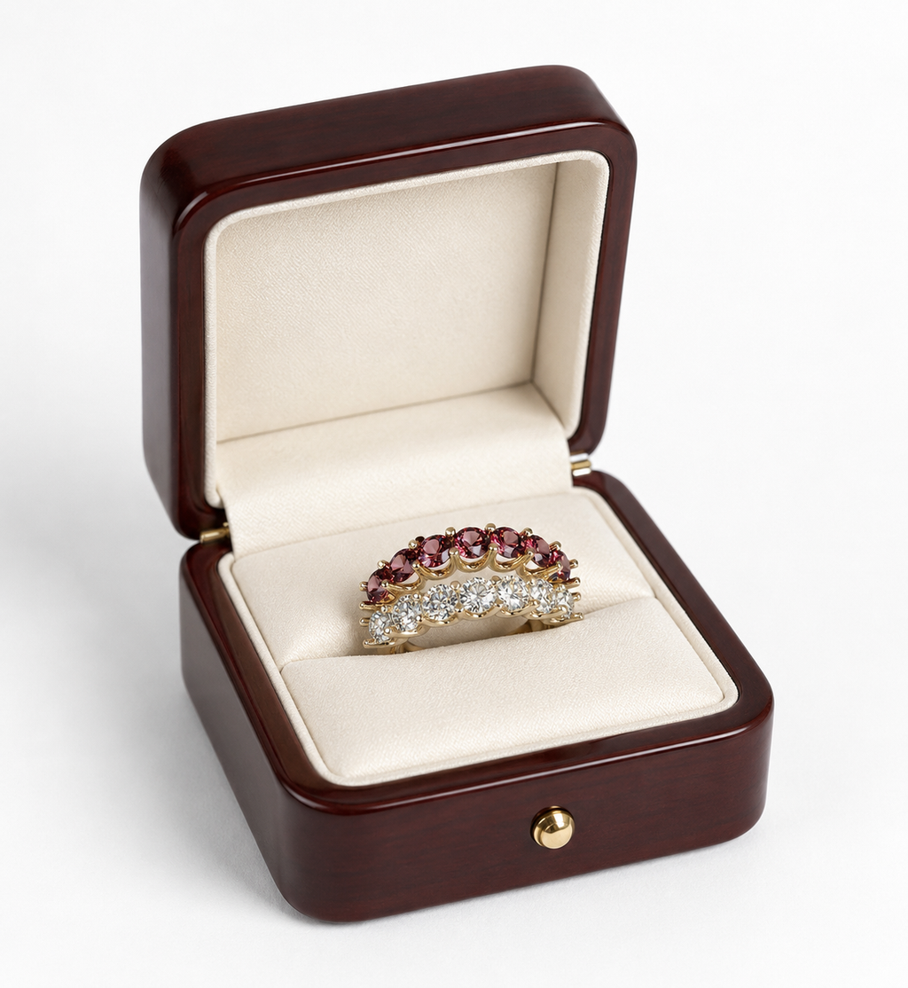 Split Shank Diamond & Ruby Ring