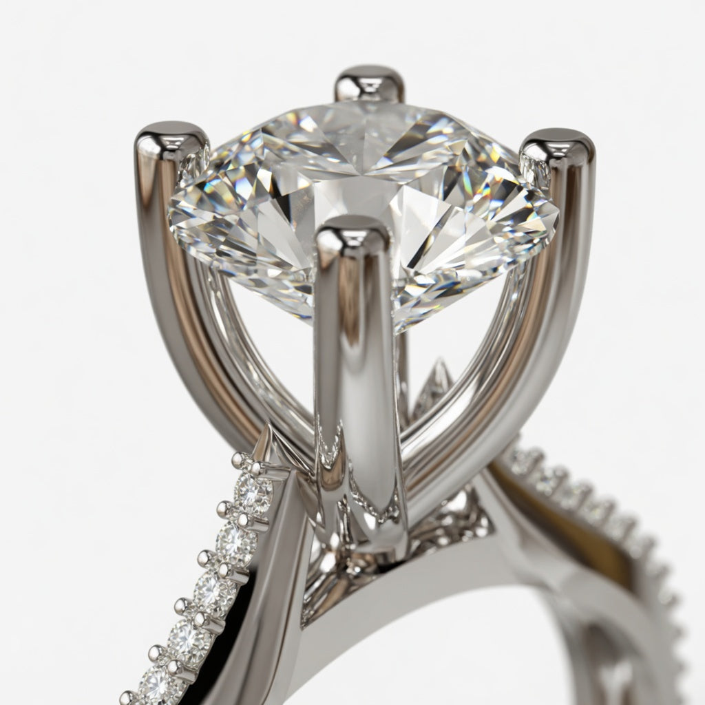 High Setting Knife Edge Prong Diamond Engagement Ring