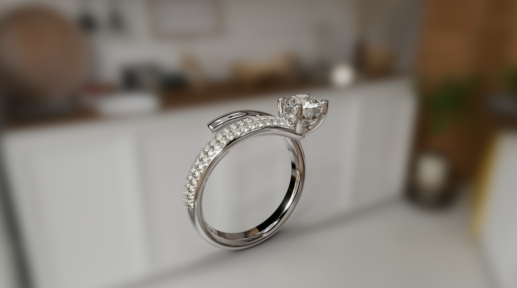 Three Row Pave Setting Diamond Ring