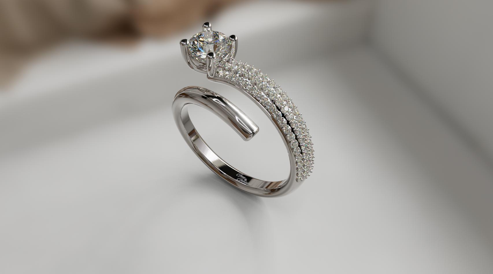 Three Row Pave Setting Diamond Ring