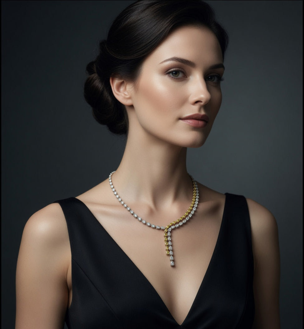 Double Row Pear Shape Diamond and Yellow Diamond Necklace