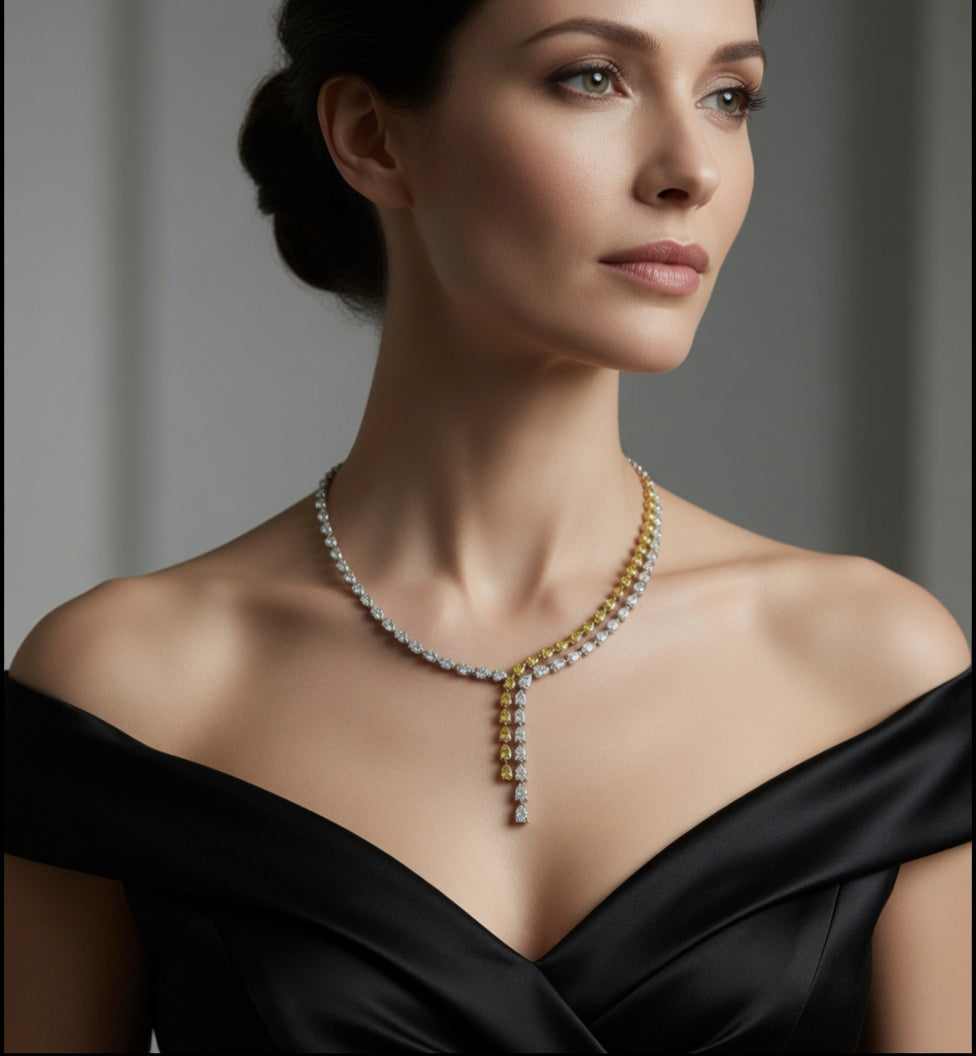 Double Row Pear Shape Diamond and Yellow Diamond Necklace