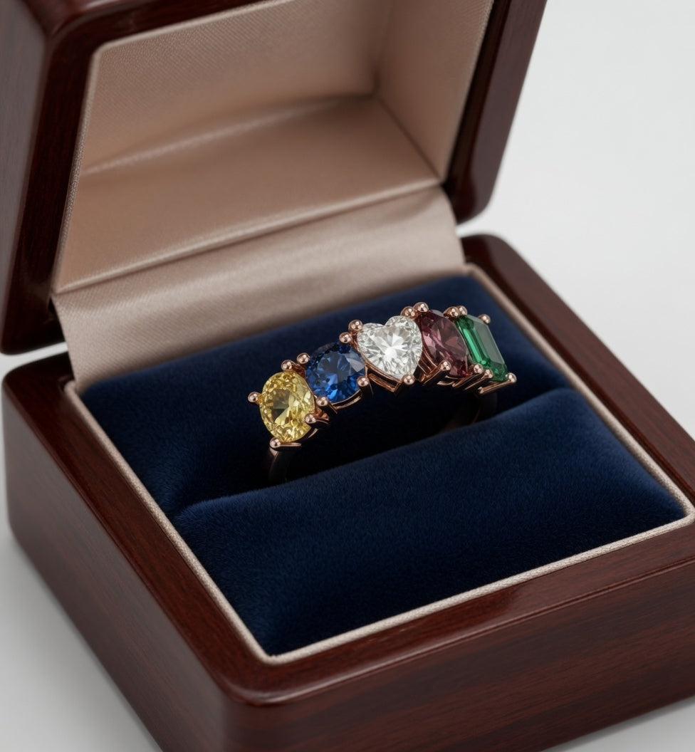 Heart Cut Diamond and Gemstone Cluster Ring
