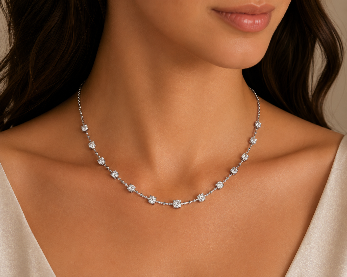 20 pointers Ball and Link Design Diamond Necklace