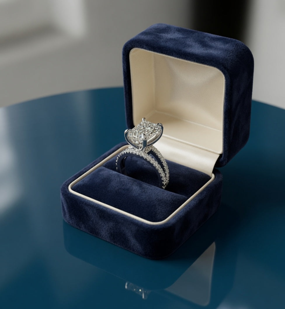 3.5ct Emerald Cut Split Shank Micro Pavé All The Way Diamond Engagement Ring