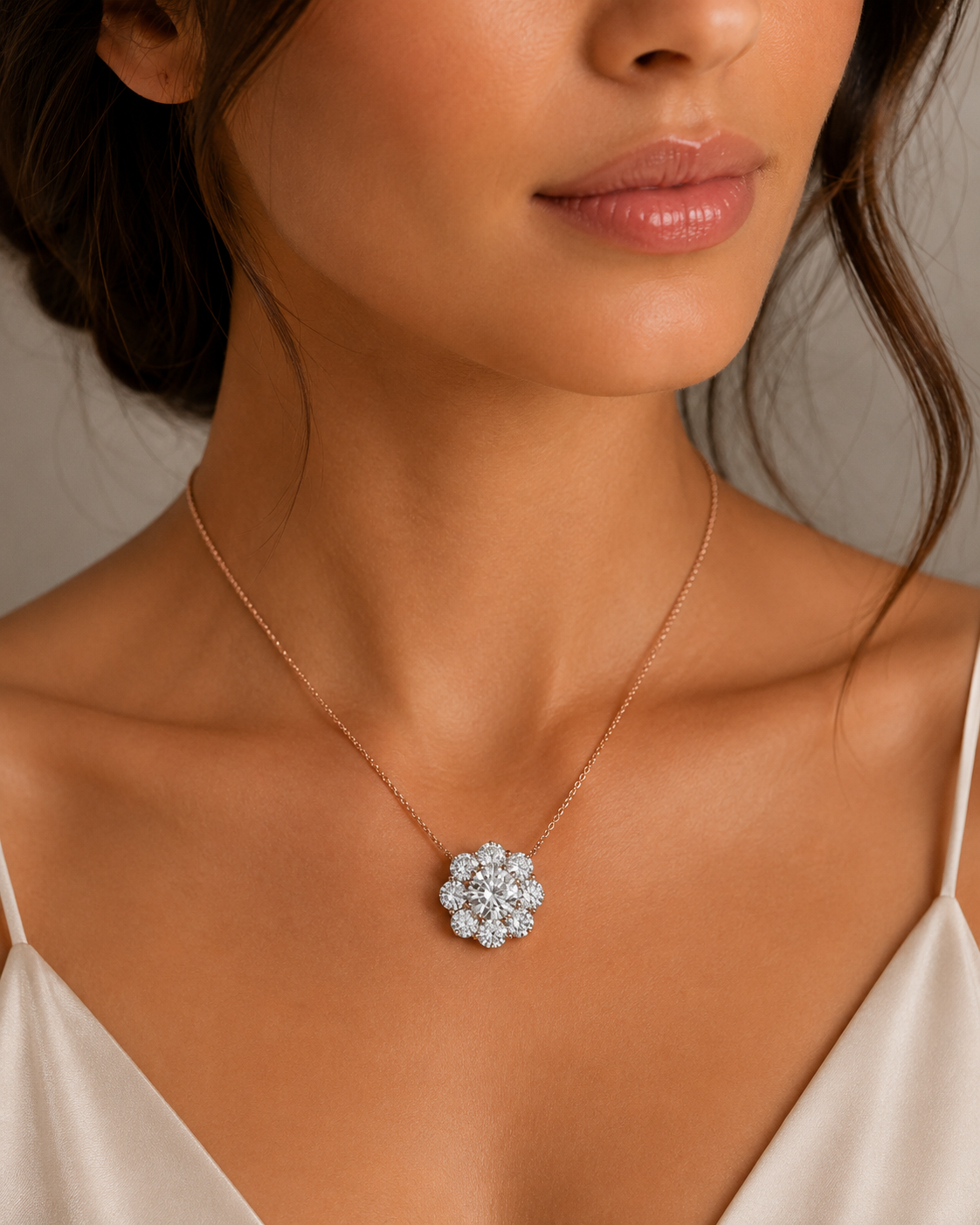2ct Center, 50 pts Sides Halo Pendant