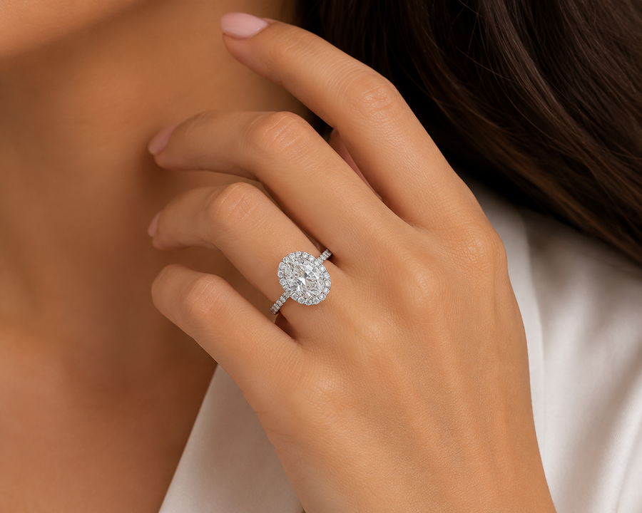 2.5ct Oval Cut Halo Micro Pavé Diamond Engagement Ring