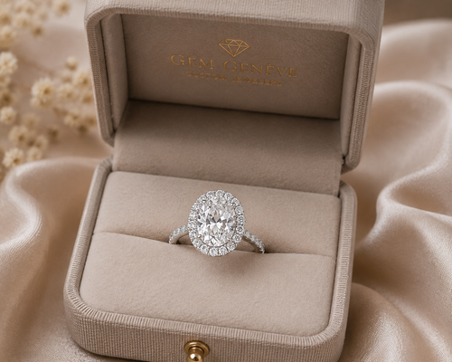 2.5ct Oval Cut Halo Micro Pavé Diamond Engagement Ring