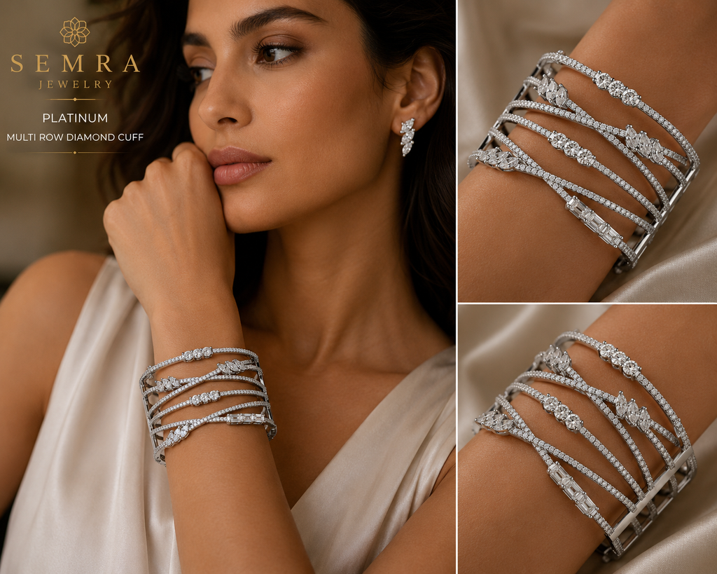 7 Rows Fancy Shapes Diamonds Cuff Bangle