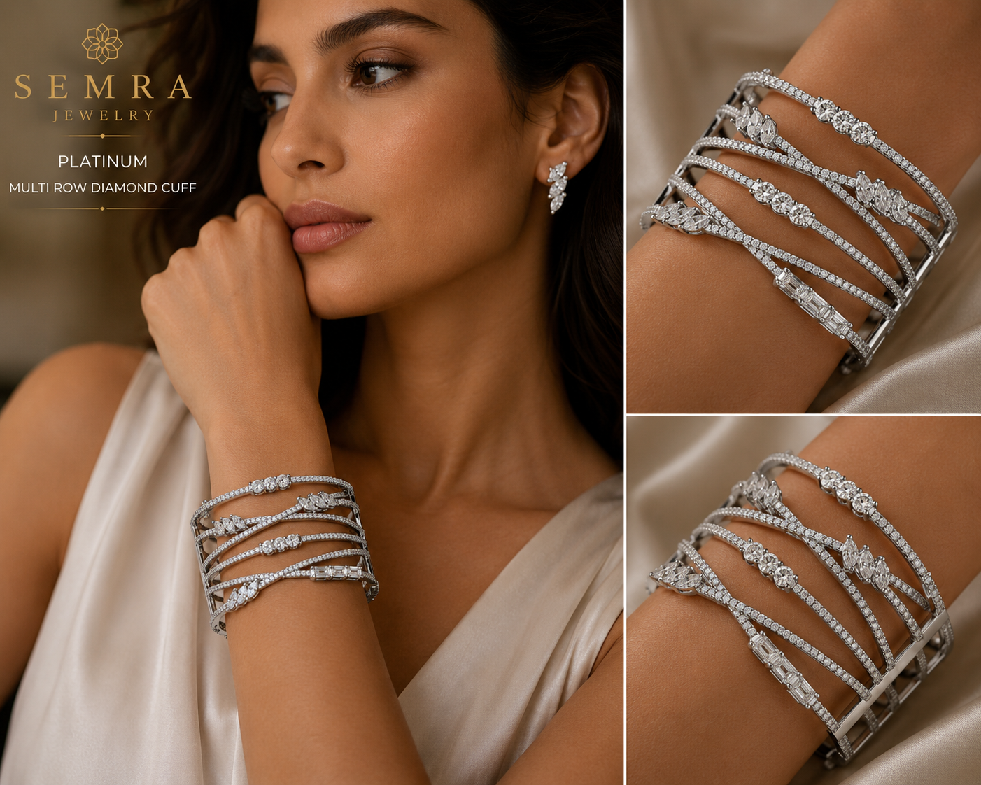 7 Rows Fancy Shapes Diamonds Cuff Bangle