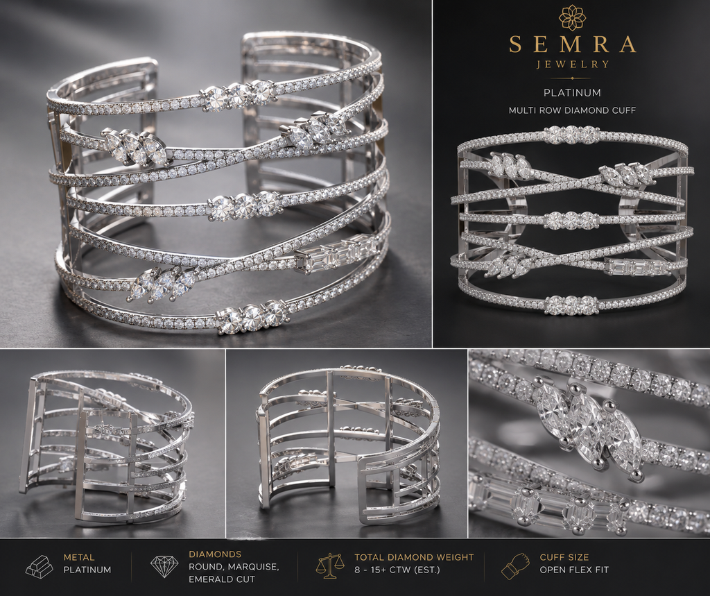 7 Rows Fancy Shapes Diamonds Cuff Bangle