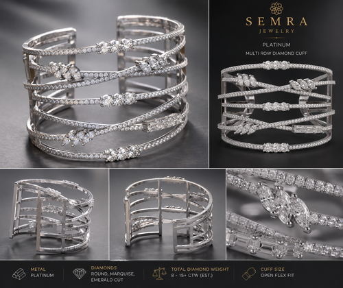7 Rows Fancy Shapes Diamonds Cuff Bangle
