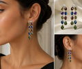Diamond and Genuine Color Stones Double Bezel Dangle Earring
