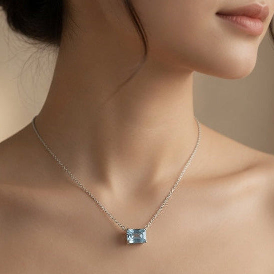 Emerald Cut Genuine Gem Stone Stud Pendant