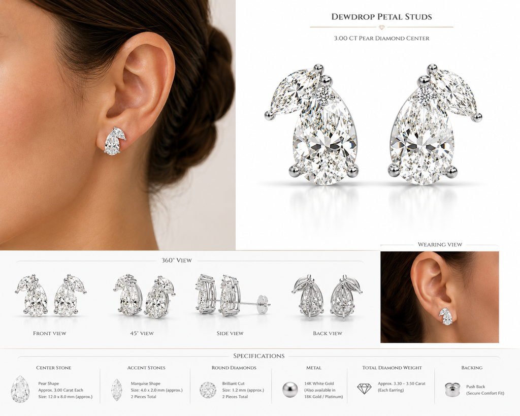 Flying Marquise and Pear Stud Earring