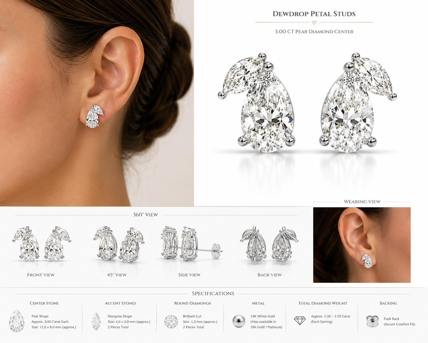 Flying Marquise and Pear Stud Earring
