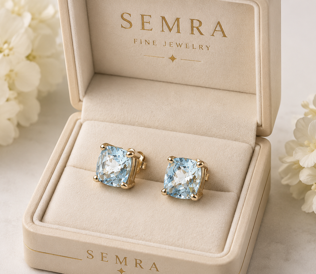 Cushion Cut Sky Blue Topaz Stud Earring
