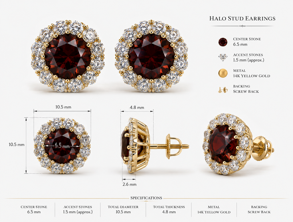 Martini Halo Genuine Garnet Stud Earring